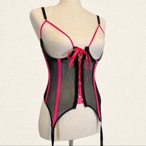 Mesh Corset with Pink Laces by Frederick’s of Hollywood
